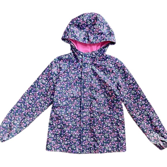 George Girls Purple Floral Fleece Lined Rain Jacket Size XL - Picture 1 of 5